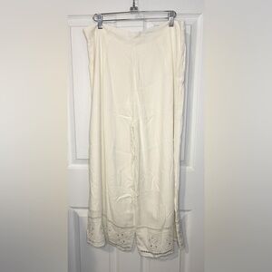 LOST + WANDER White Wide Leg Eyelet Hem Pants Size L